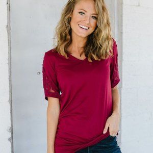 Armed with lace top in burgundy